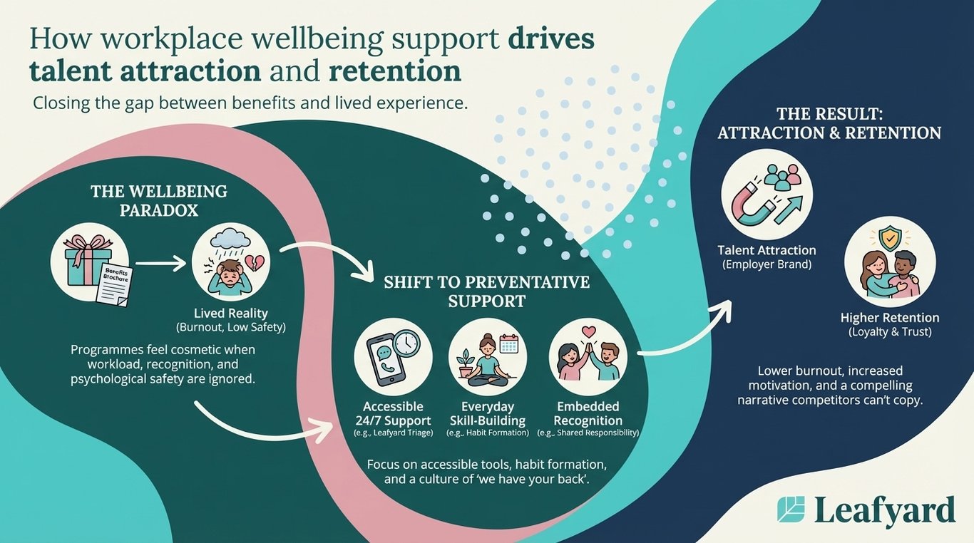 How workplace wellbeing support drives talent attraction and retention illustration