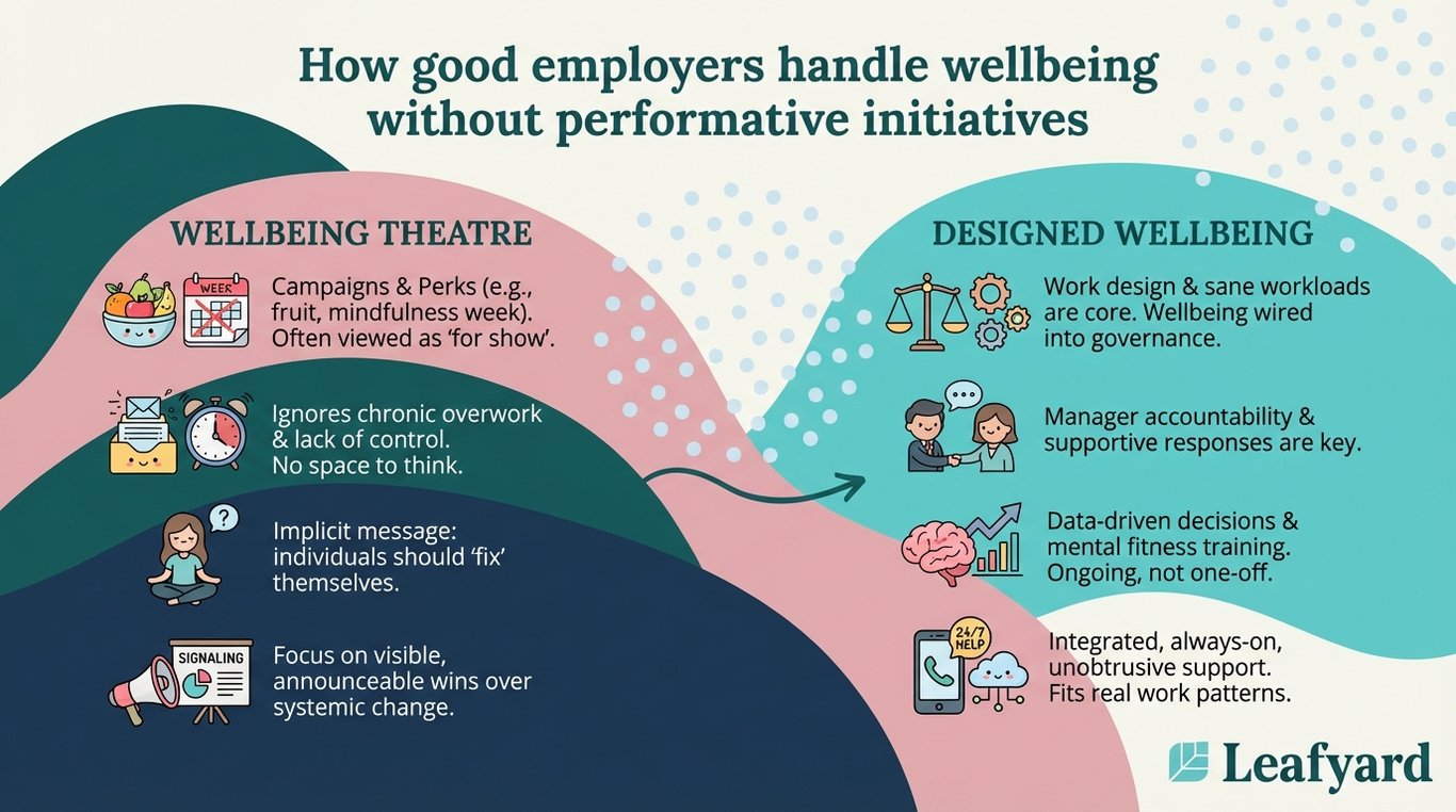 How good employers handle wellbeing without performative initiatives illustration