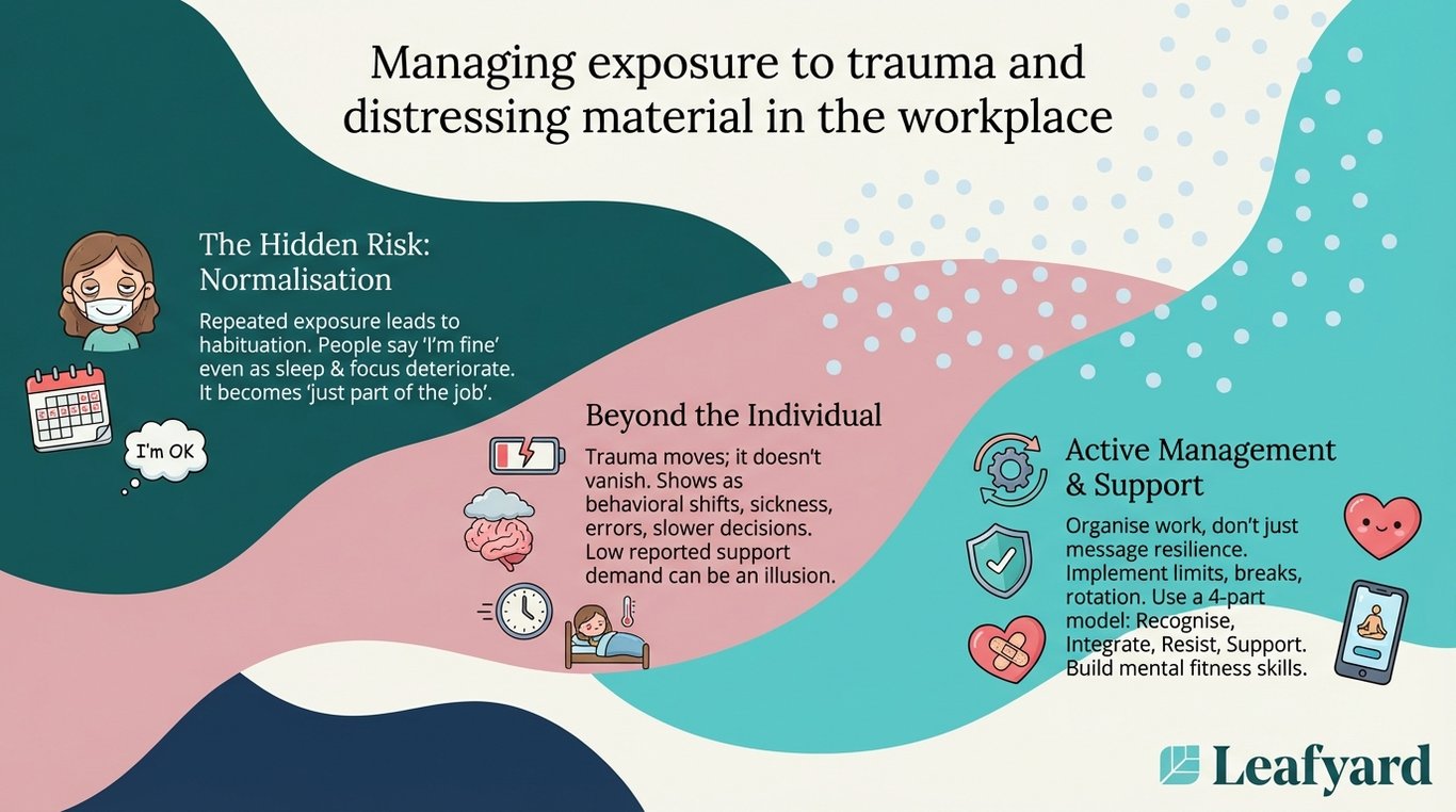 Managing exposure to trauma and distressing material in the workplace illustration