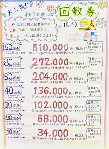 ☆Re.Ra.Ku曙橋店限定！回数券のご紹介☆