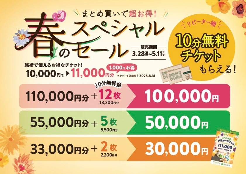 【10％増額】春のお得なスペシャルバリューチケット