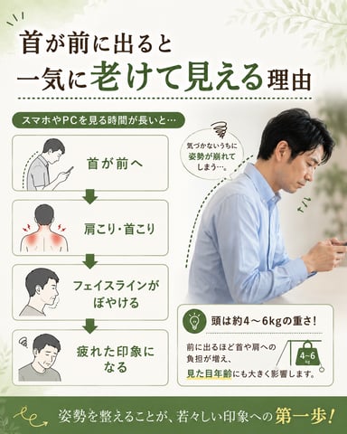 首が前に出ると疲れて見えやすい理由