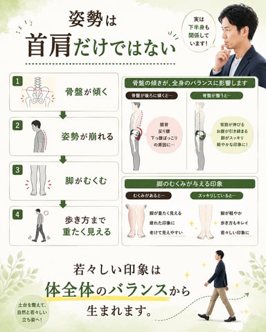 姿勢は首や肩だけの問題ではありません