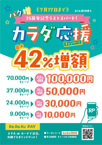 6/26(金) カラダ応援キャンペーンで最大42%増額♪