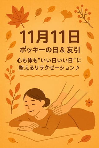 11/11(火)今日はポッキーの日!(^^)!寒いですね～毎日お勤めお疲れ様です。お身体のこわばり緩めませんか？【Re.Ra.Ku 小石川後楽園】