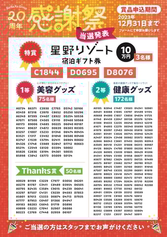 20周年感謝祭チケット～当選番号発表～