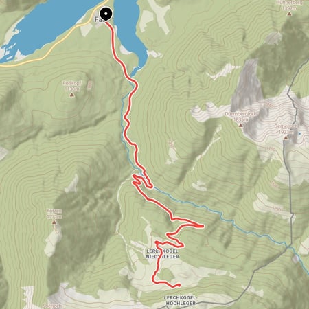 Von Lenggries Fall am Sylvensteinspeicher entlang der Dürrach durch das Bächental und anschließend hinauf auf den Lärchkogel