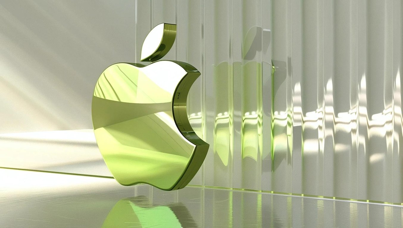 Glass Apple logo lit by daylight