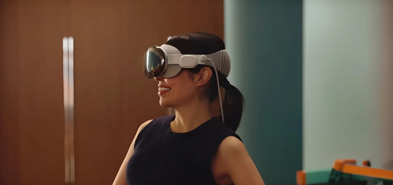 Woman wearing a mixed-reality headset