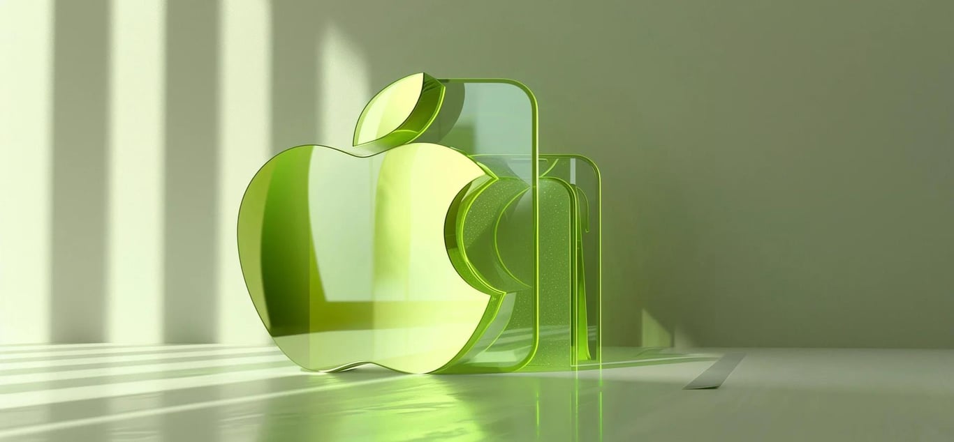 Translucent green Apple logo and iPhone form