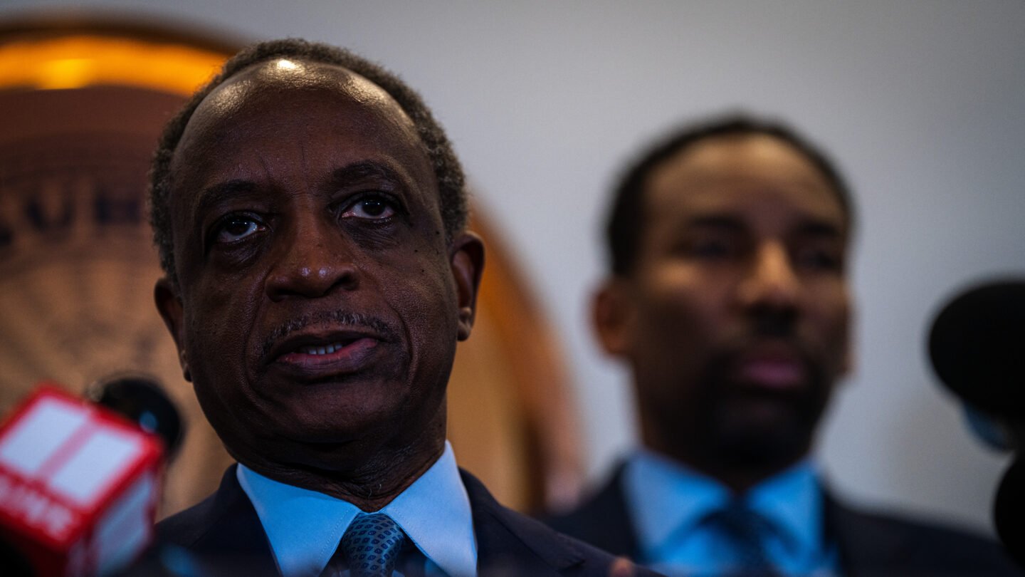 Dekalb County CEO Michael Thurmond speaks at a press conference
