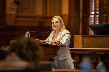Rep. Esther Panitch speaks during Crossover Day.