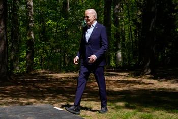 President Joe Biden arrives to speak at Prince William Forest Park on Earth Day.
