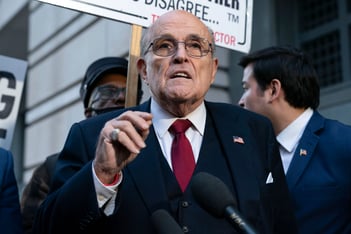 Former Mayor of New York Rudy Giuliani speaks during a news conference outside the federal courthouse in Washington, Dec. 15, 2023.