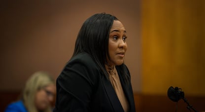 Fulton County District Attorney Fani Willis appears in a courtroom on Jan. 24, 2023.