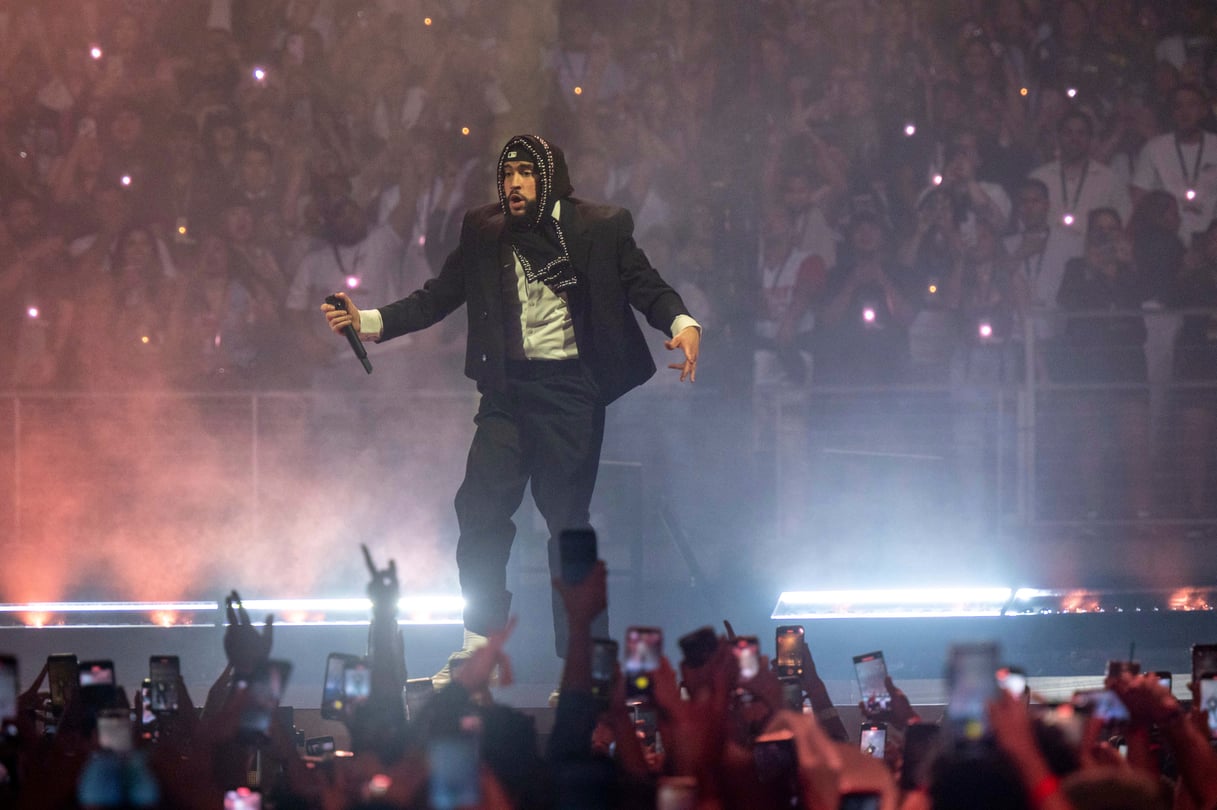 Bad Bunny performs on Wednesday, May 15, 2024, at State Farm Arena in Atlanta.