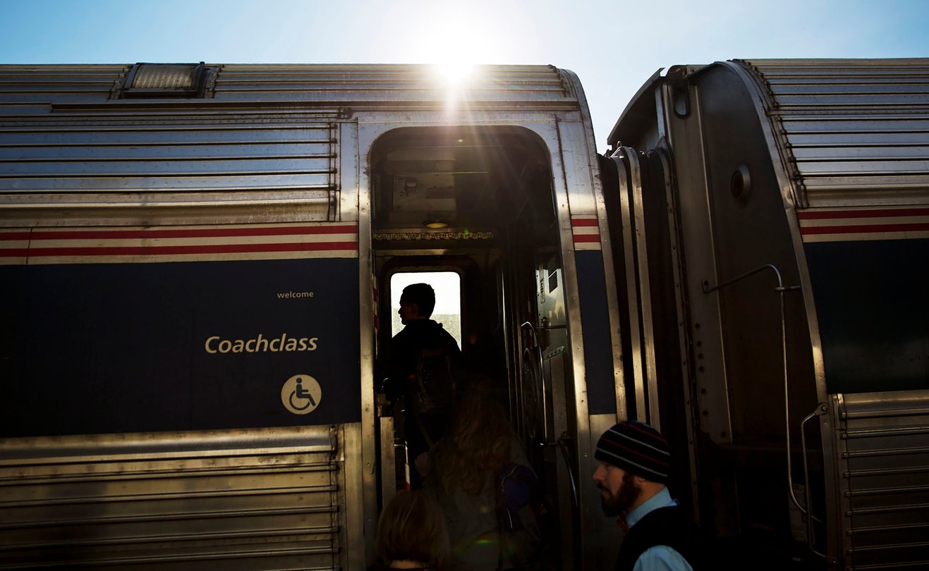 Passengers board an Amtrak train heading to New Orleans from Atlanta.