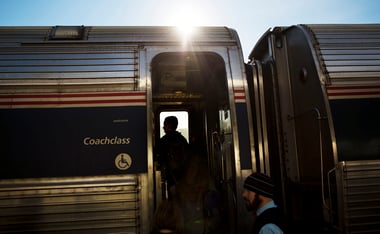 Passengers board an Amtrak train heading to New Orleans from Atlanta.