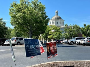 The Douglas County courthouse stands in the background.