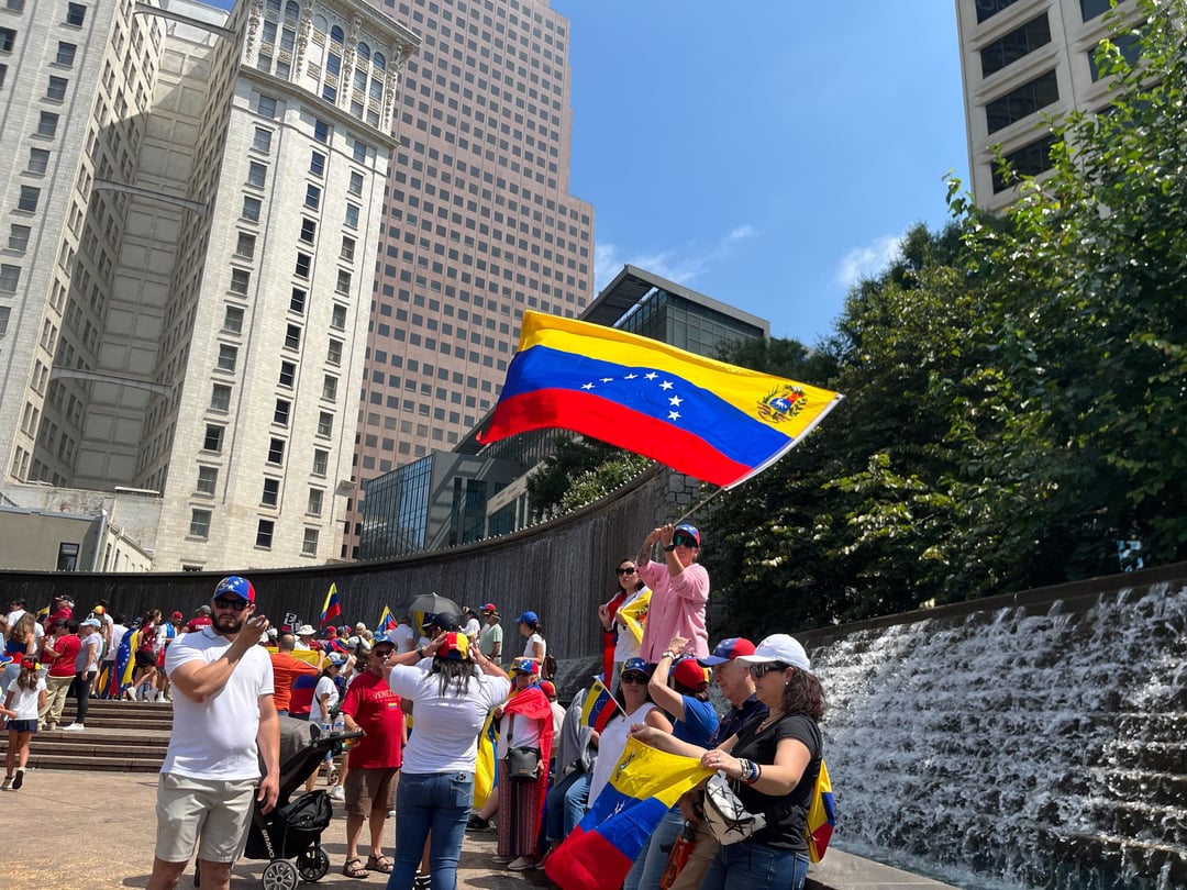 Hundreds of people gathered in downtown Atlanta on Saturday to protest how Venezuela’s authoritarian government is handling its July presidential election. 