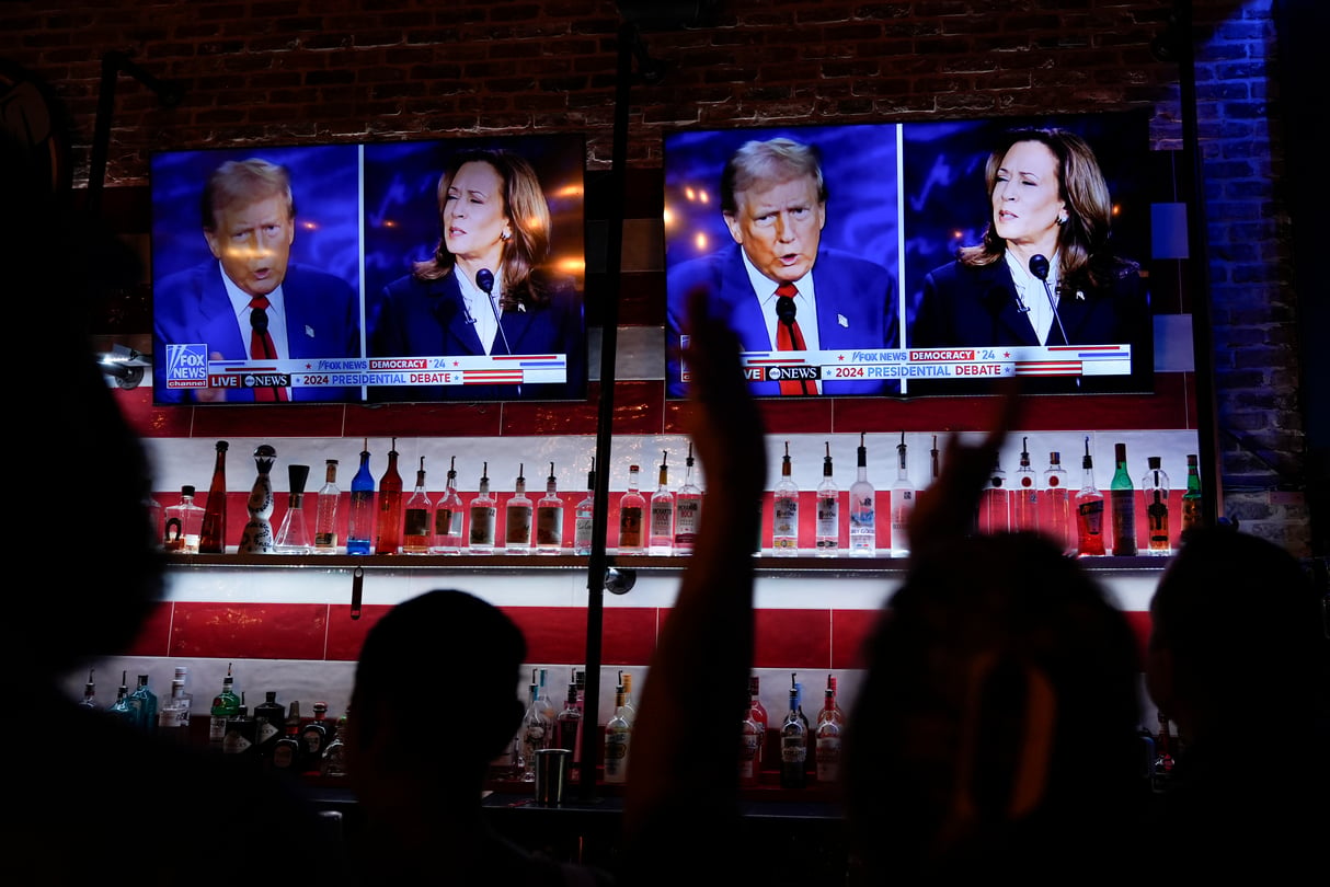 A projection of the presidential debate between Donald Trump and Kamala Harris.
