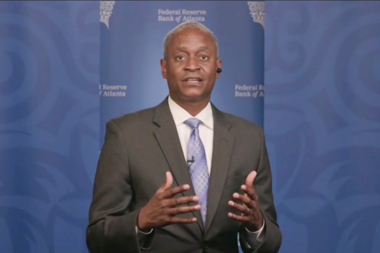 Atlanta Federal Reserve Bank President Raphael Bostic speaks from Atlanta during a webinar.
