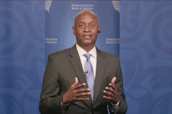 Atlanta Federal Reserve Bank President Raphael Bostic speaks from Atlanta during a webinar.