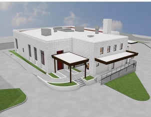 A rendering of a white building