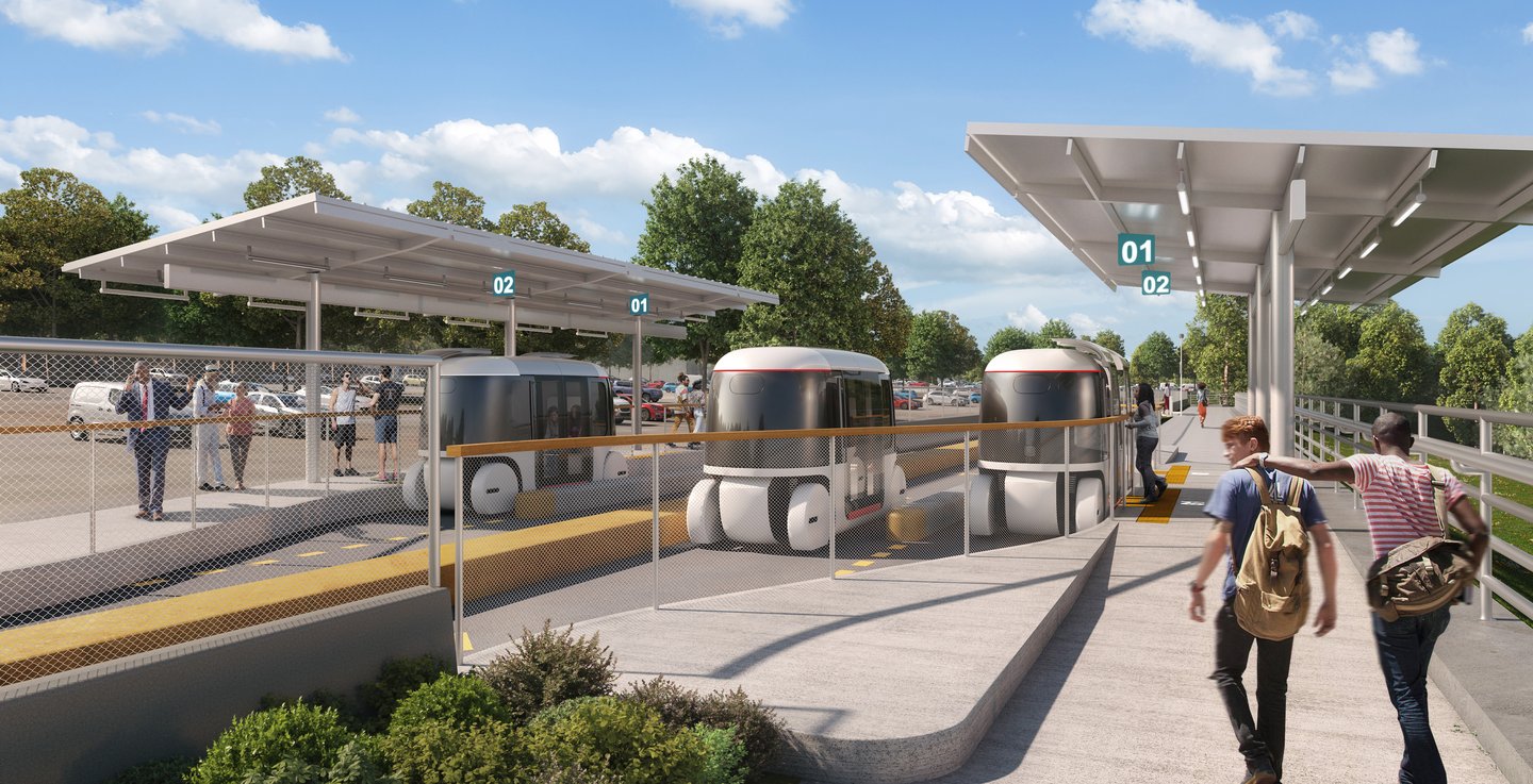 A rendering of the personal rapid transit pods planned for areas south of metro Atlanta