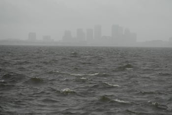 Rain falls into the ocean.