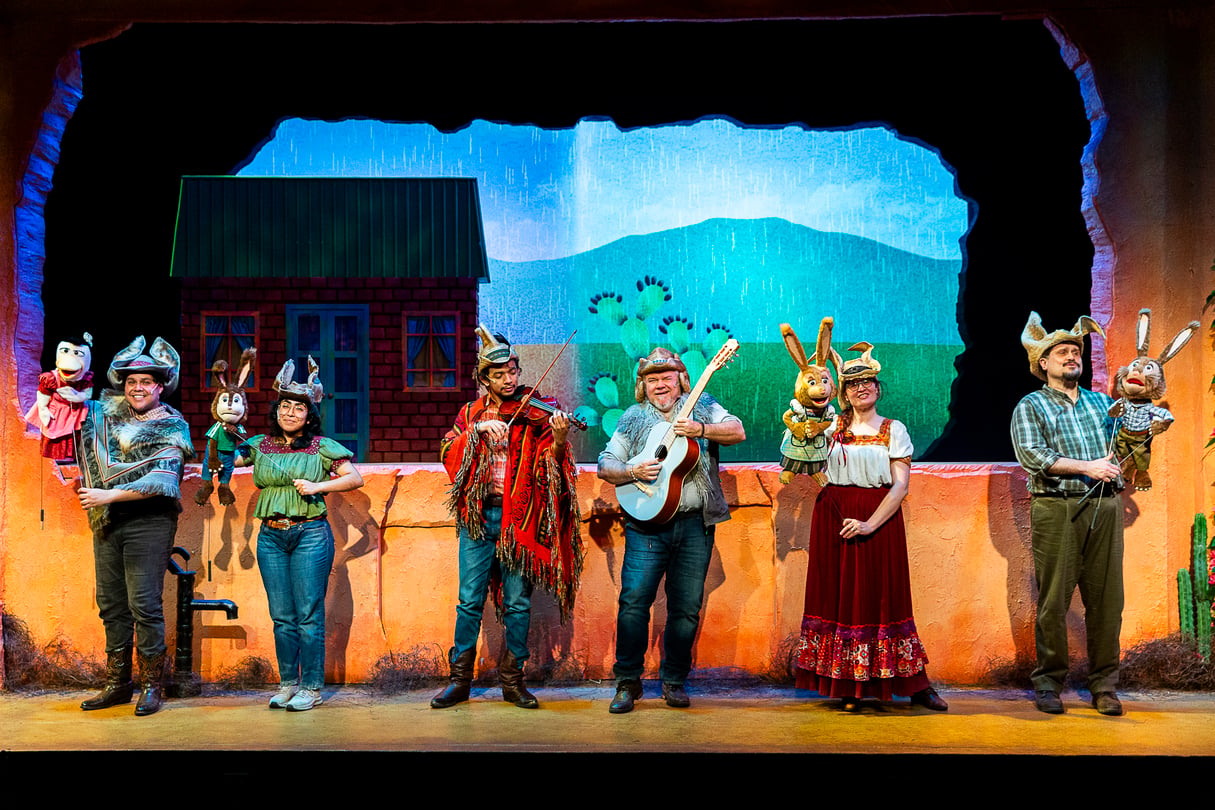 A picture from the stage adaptation of Pancho Rabbit and the Coyote.