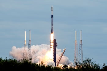 A SpaceX Falcon 9 rocket with a satellite payload on behalf of the Indian Space Research Organization lifts off from launch complex 40 at the Cape Canaveral Space Force Station in Cape Canaveral, Fla.