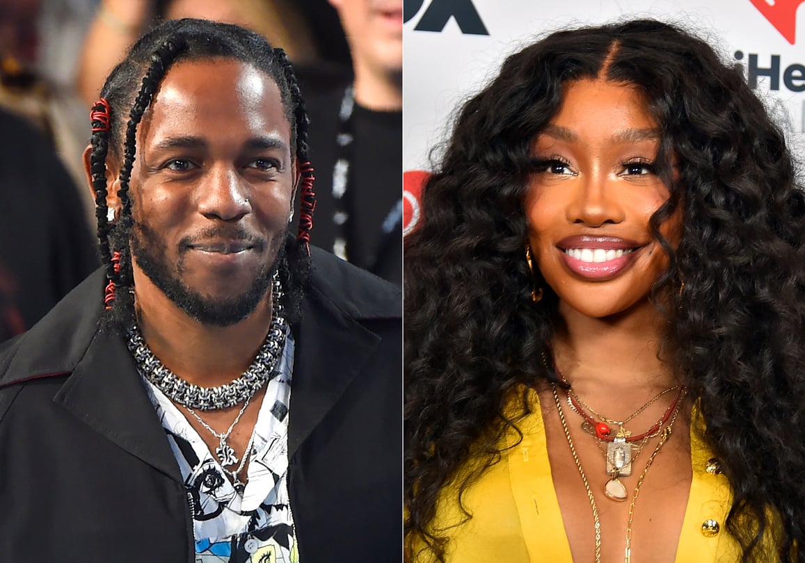 A photo of Kendrick Lamar on the left and a photo of SZA on the right.