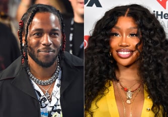 A photo of Kendrick Lamar on the left and a photo of SZA on the right.
