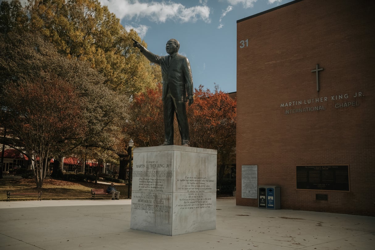 A statue of Martin Luther King Jr. on the Morehouse campus.