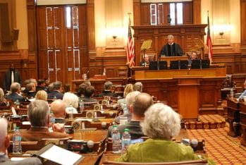 Georgia Supreme Court Chief Justice Michael P. Boggs speaks in front of lawmakers.