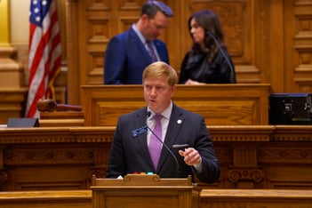 Blake Tillery stands in the well on the floor of the Senate chamber