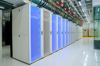 A row of white computer servers.