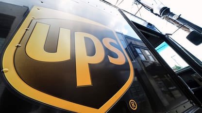 The UPS logo on the side of a truck