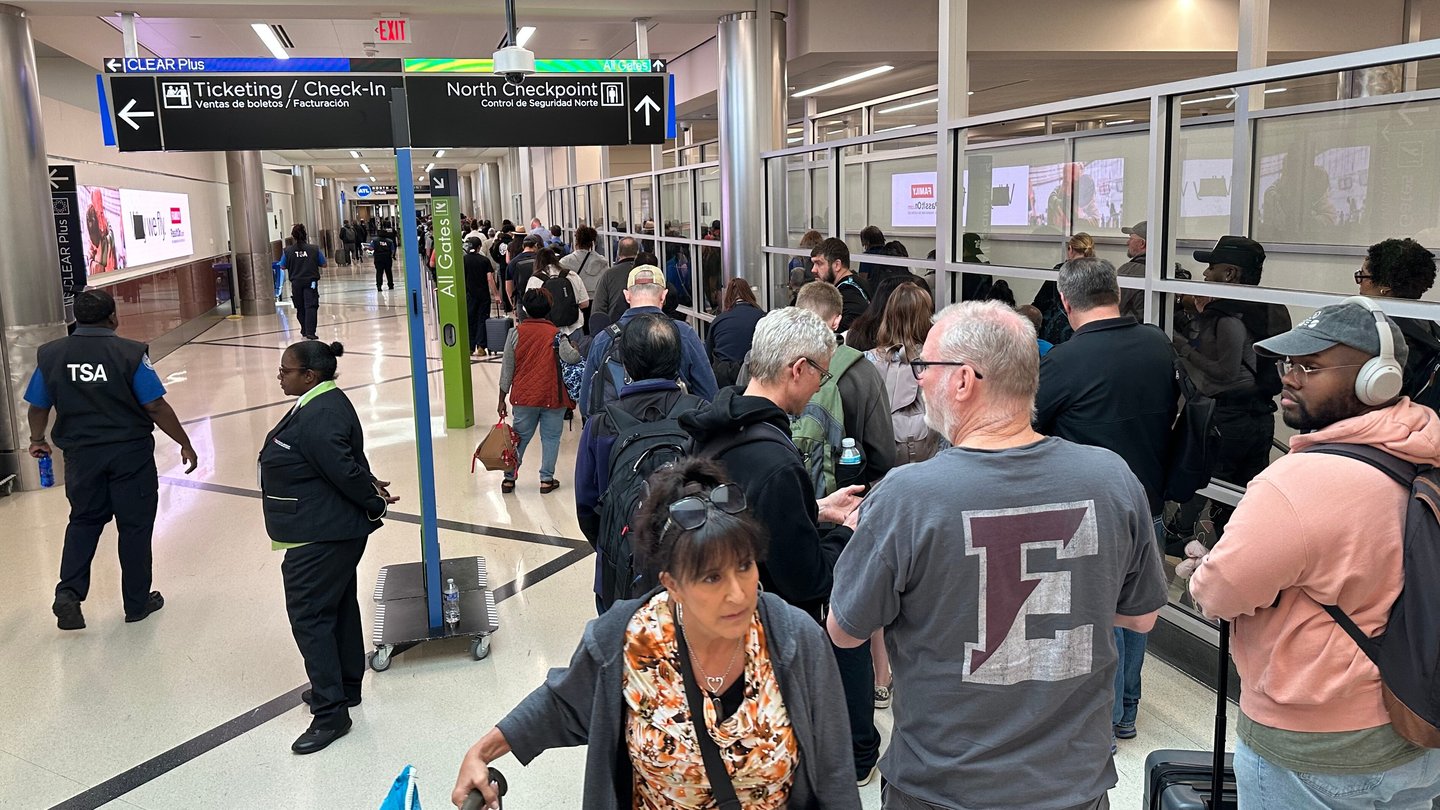 A long line outside TSA