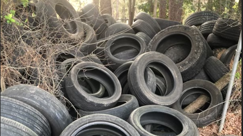 A pile of tires outside