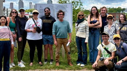 Jane's Walk participants gather along the Atlanta Beltline during a citizen-led walking tour from a previous year.