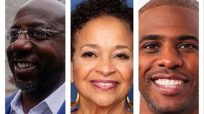 Raphael Warnock, Debbie Allen and Chris Paul headshots.
