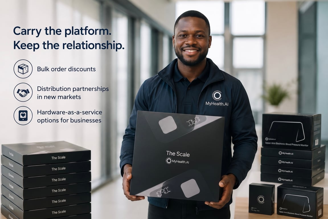 Distribution partner holding SeeMyHealth product boxes in warehouse