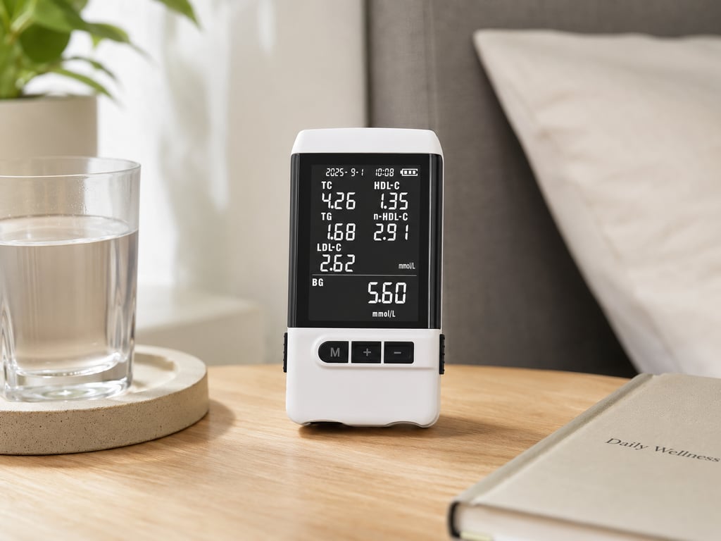 Hema One Stealth Black on bedside table with wellness book