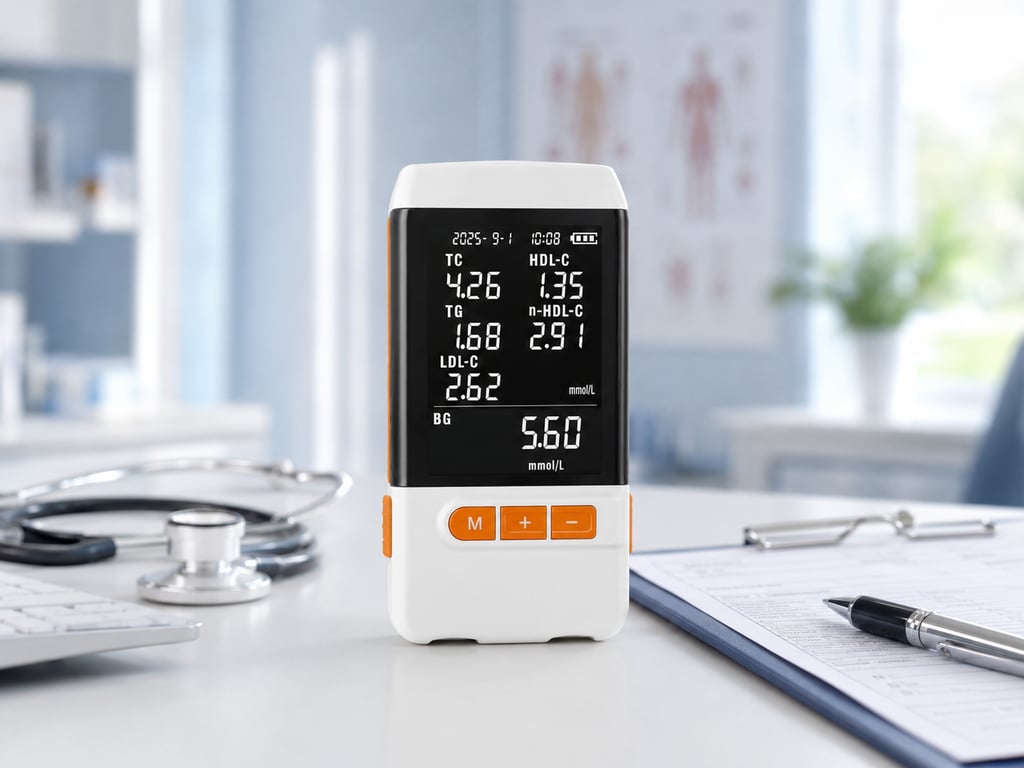 Hema One Ember Orange on clinic desk with stethoscope