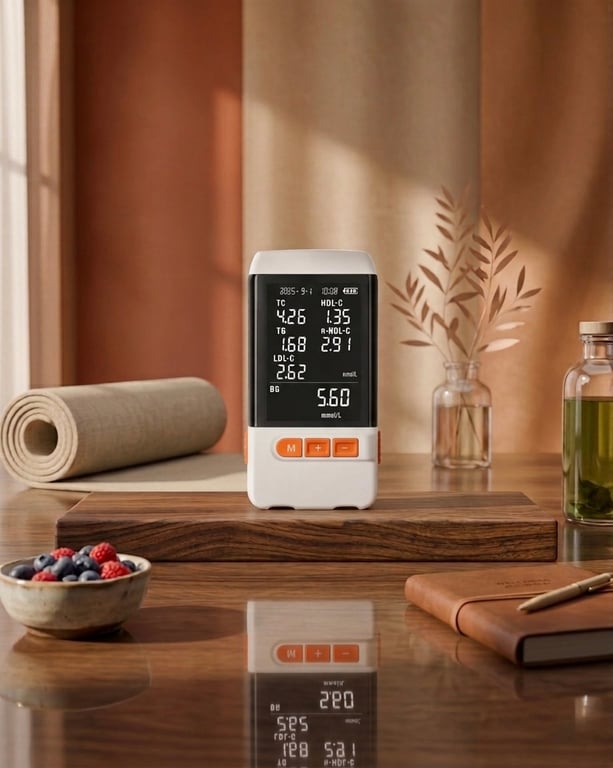 Hema One Ember Orange on wooden desk with yoga mat and reflection