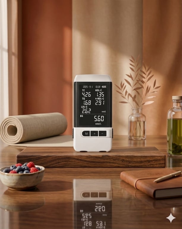 Hema One Ember Orange on wooden desk with yoga mat and berries