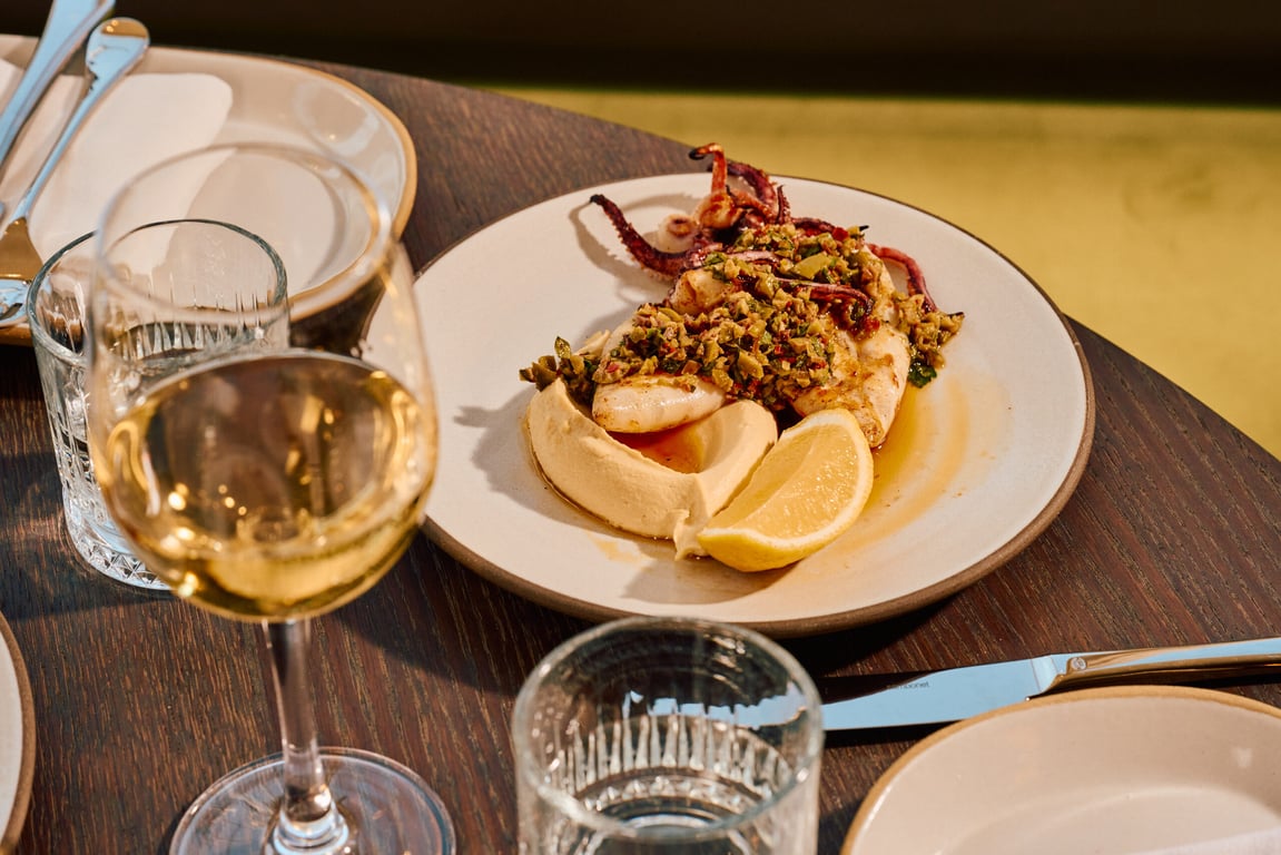 Try Housemade Pasta and Levantine Dishes at This Restaurant in East Williamsburg | Huda_Mains-Group-Shot_Vertical | Huda_Shish-Barak_Vertical | Huda_Dining-Room_Horizontal | Huda_Charred-Eggplant_Horizontal | Huda_Tart_Horizontal | Huda_Bar_Horizontal | Huda_Arak-Baladi_Pour