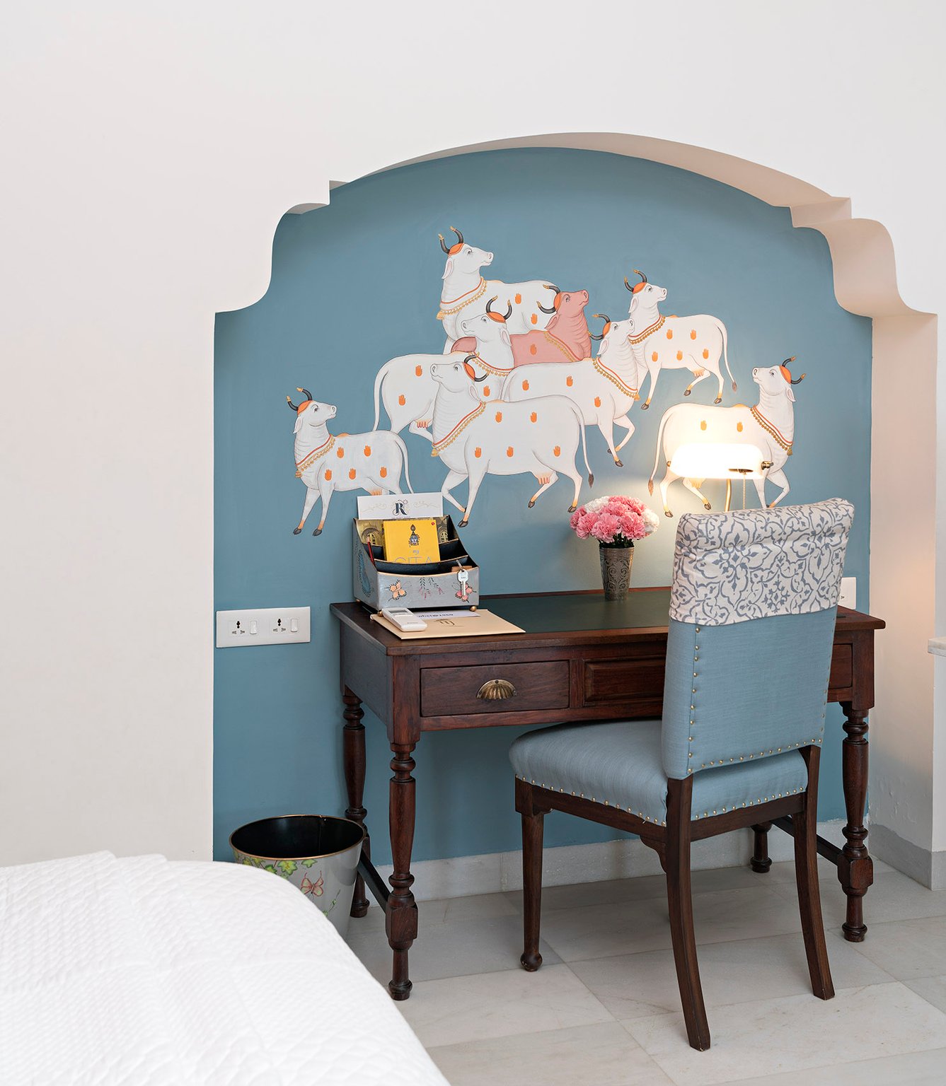 This Indian Boutique Hotel in Jodhpur Feels Like Your Friend’s Sumptuous Estate | The Rohet House decor | The Rohet House hallway | The Rohet House bedroom | The Rohet House dining room | The Rohet House living room | The Rohet House outdoor pool